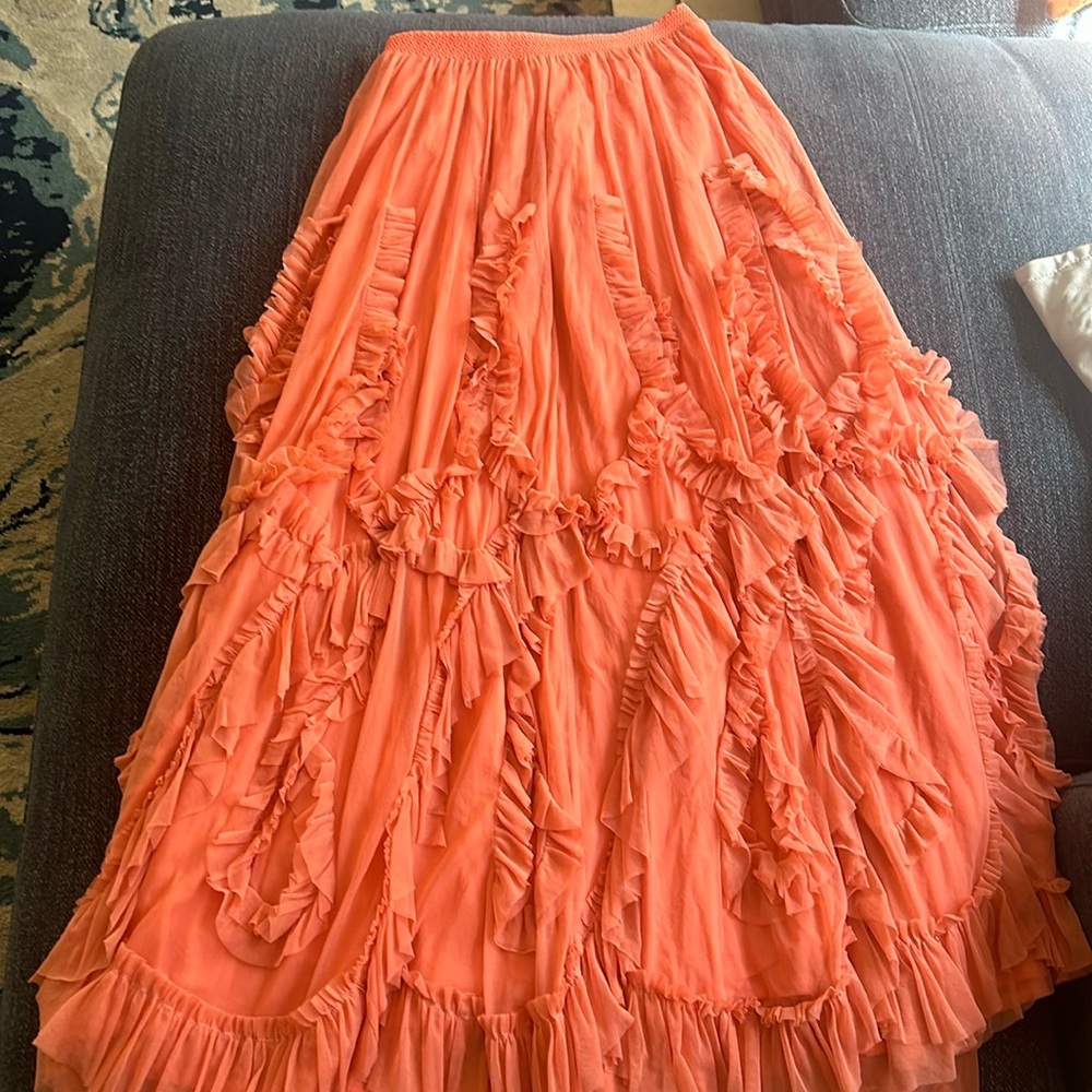 Anthropologie peach maxi shirt with ruffles size XS